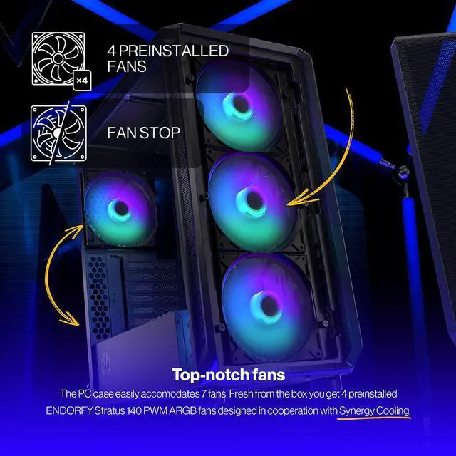 Alt view image 3 of 10 - ENDORFY Arx 500 ARGB, ATX PC case, computer case, 4x140mm ARGB PWM fans included, matx case, radiator up to 360mm, Maximum airflow, top and front mesh, EY2A011