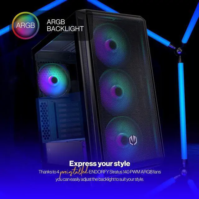 Alt view image 6 of 10 - ENDORFY Arx 500 ARGB, ATX PC case, computer case, 4x140mm ARGB PWM fans included, matx case, radiator up to 360mm, Maximum airflow, top and front mesh, EY2A011