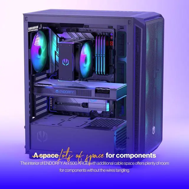 Alt view image 5 of 10 - ENDORFY Arx 500 ARGB, ATX PC case, computer case, 4x140mm ARGB PWM fans included, matx case, radiator up to 360mm, Maximum airflow, top and front mesh, EY2A011