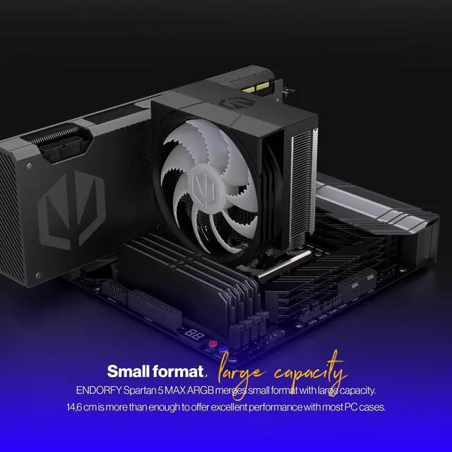 Alt view image 2 of 8 - ENDORFY Spartan 5 MAX ARGB, CPU cooler, integrated Fluctus 120mm ARGB fan, Bright ARGB LED illumination, compatible with AM5, AM4, LGA1700, LGA1200, LGA1150 etc., EY3A004