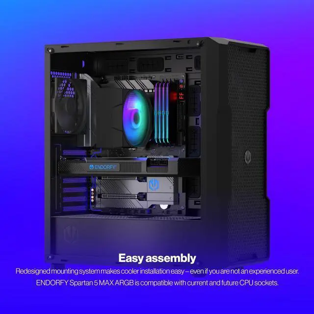 Alt view image 7 of 8 - ENDORFY Spartan 5 MAX ARGB, CPU cooler, integrated Fluctus 120mm ARGB fan, Bright ARGB LED illumination, compatible with AM5, AM4, LGA1700, LGA1200, LGA1150 etc., EY3A004