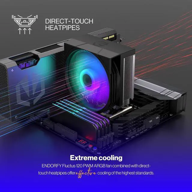 Alt view image 4 of 8 - ENDORFY Spartan 5 MAX ARGB, CPU cooler, integrated Fluctus 120mm ARGB fan, Bright ARGB LED illumination, compatible with AM5, AM4, LGA1700, LGA1200, LGA1150 etc., EY3A004