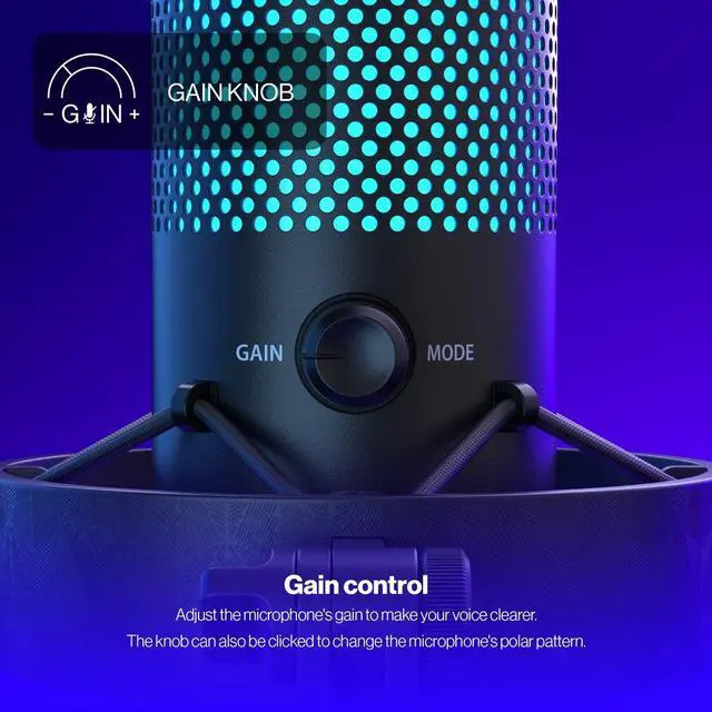 Alt view image 5 of 9 - ENDORFY AXIS Streaming, USB Plug&Play Microphone for PC, Dynamic RGB effect, Headphone jack, Tap-to-mute with LED indicator, Gain control, Multiple polar pattern options, EY1B006