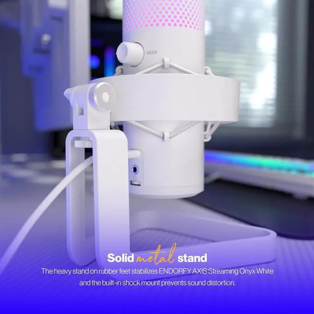 Alt view image 3 of 9 - ENDORFY AXIS Streaming Onyx White, USB Plug&Play Microphone for PC, Dynamic RGB effect, Headphone jack, Tap-to-mute with LED indicator, Gain control, Multiple polar pattern options, EY1B007