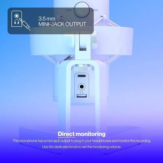 Alt view image 4 of 9 - ENDORFY AXIS Streaming Onyx White, USB Plug&Play Microphone for PC, Dynamic RGB effect, Headphone jack, Tap-to-mute with LED indicator, Gain control, Multiple polar pattern options, EY1B007