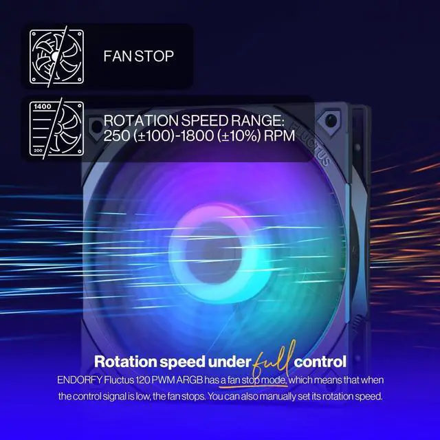 Alt view image 4 of 8 - ENDORFY Fluctus 120 PWM ARGB, PC case fan, 120mm ARGB, push and pull orientation, high performance against flow restrictions, integrated anti-vibration pads, EY4A002