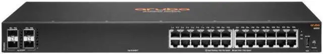 Main image of Aruba 6300M is a managed switch featuring 24 ports, designed for rack-mounting. Its model number is JL658A