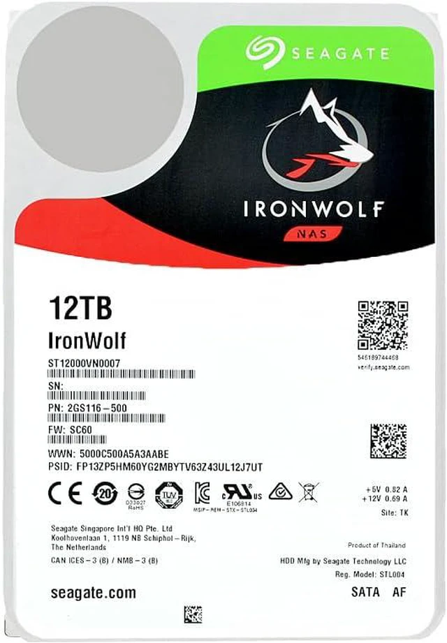 Alt view image 2 of 5 - Seagate IronWolf 12TB NAS Hard Drive 7200 RPM 256MB Cache SATA 6.0Gb/s CMR 3.5" Internal HDD for RAID Network Attached Storage ST12000VN0007