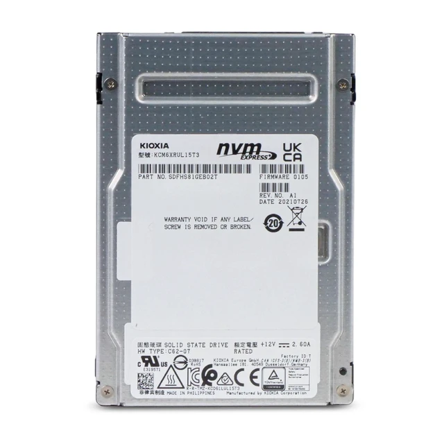 Main image of Kioxia KCM6XRUL15T3 CM6-R 15.36TB NVMe PCIe4x4 2.5" 15mm SIE