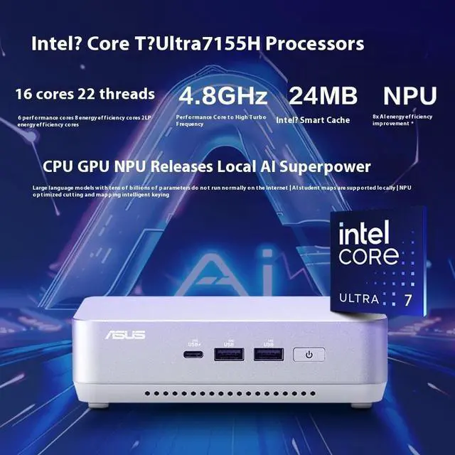 Main image of NUC14 Pro+Mini Mini Host High Performance Commercial AI Office Desktop Computer Core Ultra7-155H Silver Edition