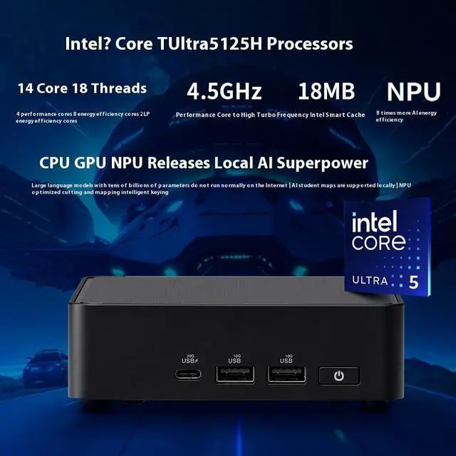 Main image of NUC14 Pro Mini High Performance Commercial AI Office Desktop Computer (Core Ultra5-125H) Thin Black