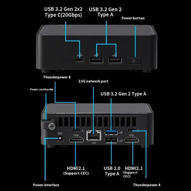 Alt view image 3 of 3 - NUC14 Pro Mini High Performance Commercial AI Office Desktop Computer (Core Ultra7-155H) Thin Black