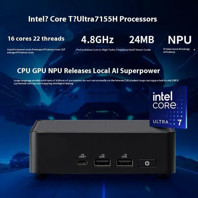Main image of NUC14 Pro Mini High Performance Commercial AI Office Desktop Computer (Core Ultra7-155H) Thin Black
