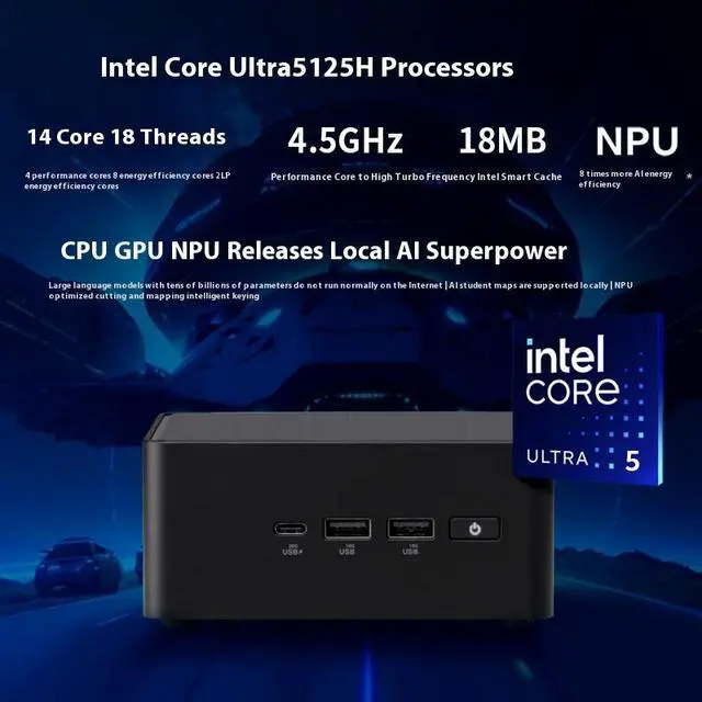 Main image of NUC14 Pro Mini High Performance Commercial AI Office Desktop (Core Ultra5-125H) Thick Black