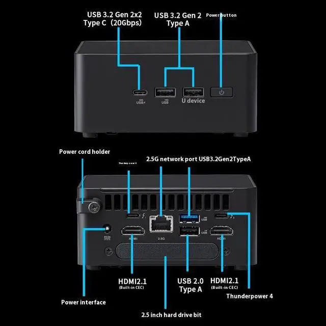 Alt view image 2 of 3 - NUC14 Pro Mini High Performance Commercial AI Office Desktop (CoreUltra7-155H) Thick Black