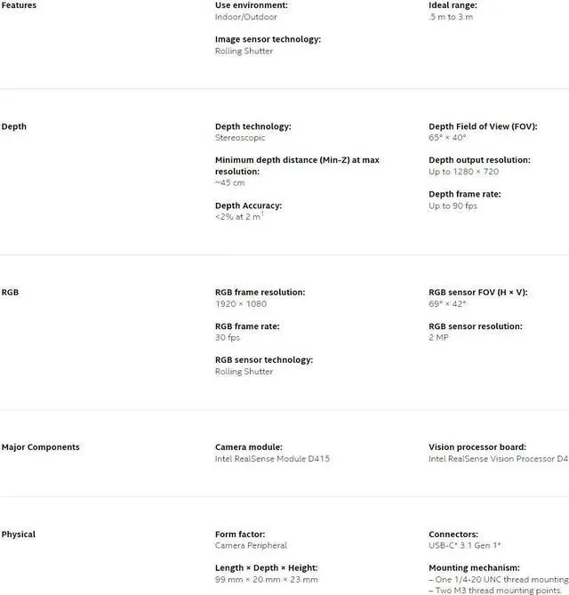 Alt view image 2 of 6 - Intel ®  RealSense   Depth Camera D415 Deep camera facial recognition modeling