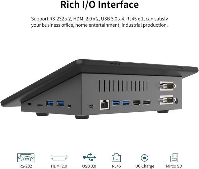 Alt view image 6 of 6 - HIGOLEPC Mini PC,10.1 Inch Touchscreen Mini Computer Windows 11 Pro Mini Desk PC with Battery,Intel Celeron J4125 8GB RAM/128GB ROM,Dual R232 HDMI,BT 5.2,WiFi 5.0,Type-C,Support Auto-Boot