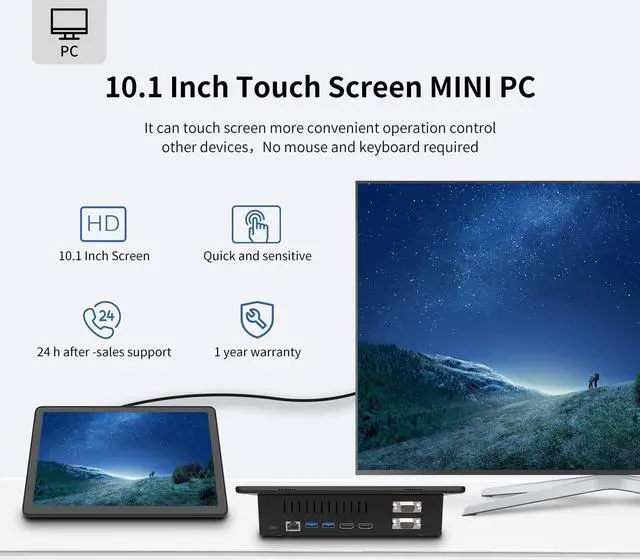 Alt view image 3 of 6 - HIGOLEPC Mini PC,10.1 Inch Touchscreen Windows 11 Pro Mini Computer,Intel Celeron J4125 8GB RAM/128GB ROM,Dual R232 HDMI,BT 5.2,WiFi 5.0,Type-C,Support Auto-Boot.
