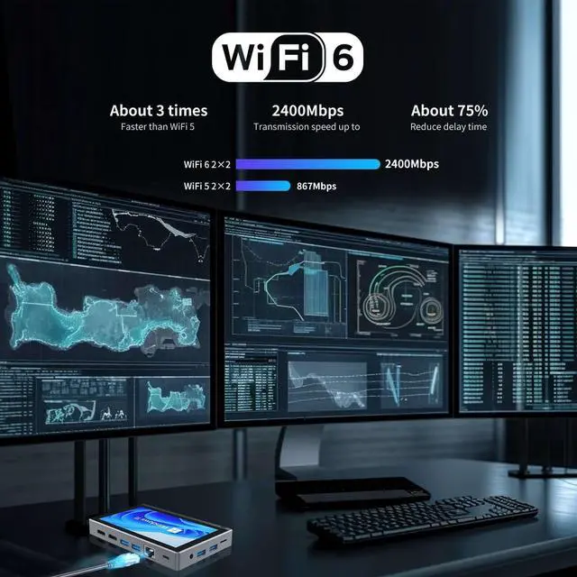 Alt view image 5 of 6 - HIGOLEPC Mini PC Windows 11 PRO,Intel Celeron J4125 Mini Computer,8GB DDR,256GB EMMC,Mini PC with Screen,Micro PC Support 4K HDMI Double Display,WiFi 5.0, BT4.2, Gigabit Ethernet
