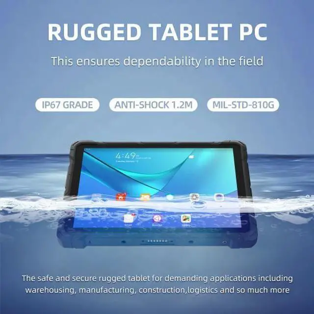 Alt view image 2 of 5 - HIGOLE F7G 10.1" Android 9.0 Rugged Tablet - 4GB RAM, 64GB ROM - IP67 Water-Resistant Design, High-Performance Industrial Tablet with Dual Cameras and Long Battery Life