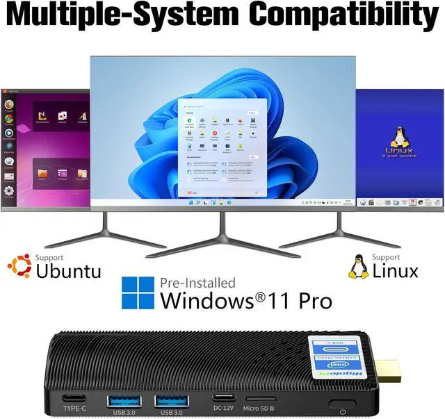 Alt view image 6 of 7 - HIGOLEPC Mini PC Windows 11 Pro Intel Celeron N4000 4GB/64GB,Micro Computer Stick PC USB PD3.0 and HDMI 4K Gigabit Ethernet,WiFi 5.0,BT 4.2, Mini Computer on Business Office Media Home