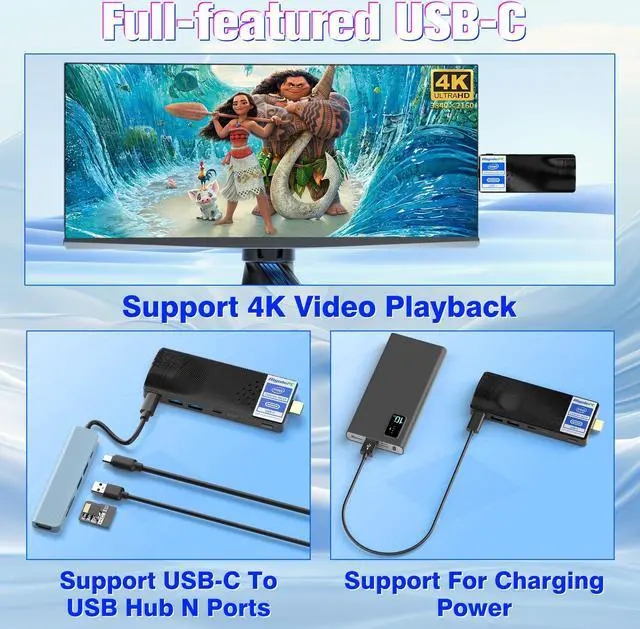 Alt view image 4 of 7 - HIGOLEPC Mini PC Windows 11 Pro Intel Celeron N4000 4GB/64GB,Micro Computer Stick PC USB PD3.0 and HDMI 4K Gigabit Ethernet,WiFi 5.0,BT 4.2, Mini Computer on Business Office Media Home