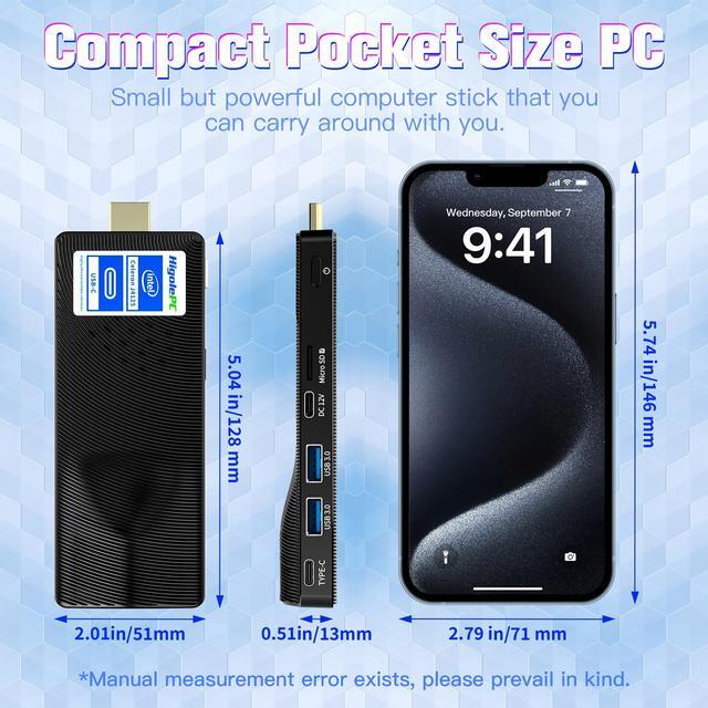 Alt view image 5 of 7 - HIGOLEPC Mini PC Windows 11 Pro Intel Celeron N4000 4GB/64GB,Micro Computer Stick PC USB PD3.0 and HDMI 4K Gigabit Ethernet,WiFi 5.0,BT 4.2, Mini Computer on Business Office Media Home