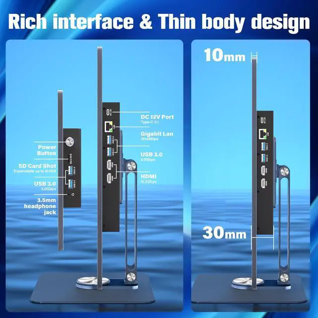 Alt view image 6 of 6 - HIGOLE 15.6-Inch Industrial Tablet PC with Stand, Windows 10, Intel Celeron N5095 8GB RAM + 128GB ROM, Touch Screen All-in-One Mini Computer