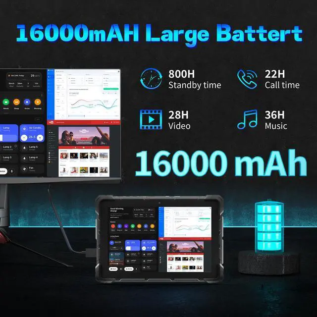 Alt view image 5 of 7 - HIGOLEPC 10.1" Sunlight Readable Rugged Tablet, Windows 11 Pro, Intel N4120, 8GB RAM, 128GB Storage, 600 nit Display, IP67 Waterproof, 16000mAh Battery, Dual Cameras