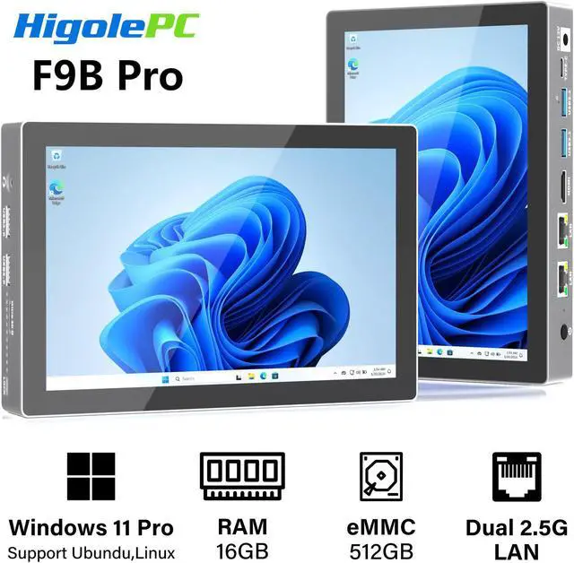 Main image of Higole F9B Pro 7'' Mini PC Windows 11 Pro Intel Alder Lake N100 WiFi5 BT5.0 16GB LPDDR4 512GB eMMC 5000mAh Battery Dual 2.5G LAN Dual 4K Video Output Mini PC with Screen Mini Computer With Fan