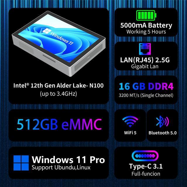 Alt view image 3 of 7 - Higole F9B Pro 7'' Mini PC Windows 11 Pro Intel Alder Lake N100 WiFi5 BT5.0 16GB LPDDR4 512GB eMMC 5000mAh Battery Dual 2.5G LAN Dual 4K Video Output Mini PC with Screen Mini Computer With Fan
