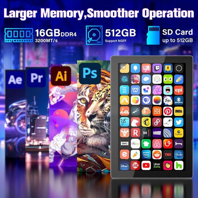 Alt view image 4 of 7 - Higole F9B Pro 7'' Mini PC Windows 11 Pro Intel Alder Lake N100 WiFi5 BT5.0 16GB LPDDR4 512GB eMMC 5000mAh Battery Dual 2.5G LAN Dual 4K Video Output Mini PC with Screen Mini Computer With Fan