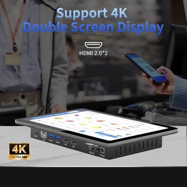 Alt view image 6 of 6 - HIGOLEPC 10.1" Industrial Touch Panel PC Windows 11 Pro 10-Point Touch 8GB RAM 128GB ROM Dual HDMI 2.0 WiFi 5  BT 5.0