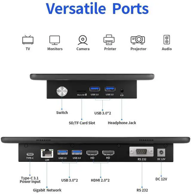 Alt view image 2 of 6 - HIGOLEPC 10.1" Industrial Touch Panel PC Windows 11 Pro 10-Point Touch 8GB RAM 128GB ROM Dual HDMI 2.0 WiFi 5  BT 5.0
