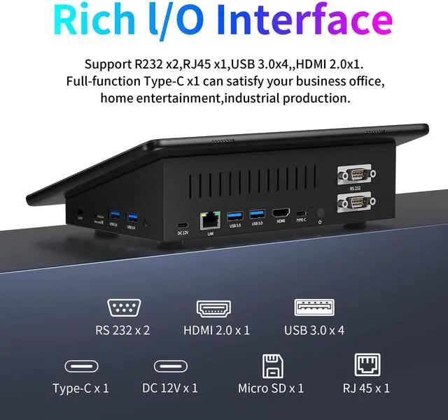Alt view image 4 of 6 - HIGOLEPC 11.6-inch Box-Type Industrial All-in-One Touch PC - 11.6 inch HD Touch Screen, Celeron N5095 Processor, 8GB RAM+128GB ROM, Compatible with Windows 11 & Linux, Rugged for Factory Automation