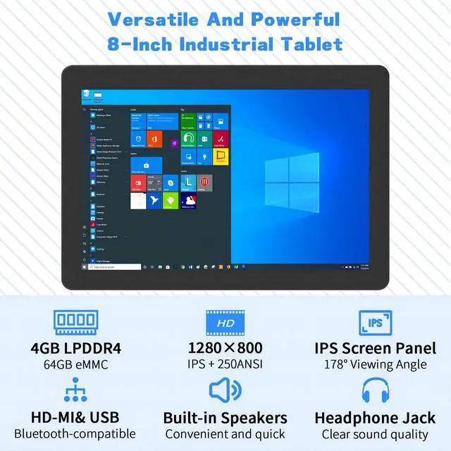 Alt view image 2 of 7 - HIGOLEPC F3APL-8: Industrial All-in-One Mini PC Tablet | 8" Display, Intel N4200, 4GB RAM, 64GB Storage, Windows 10