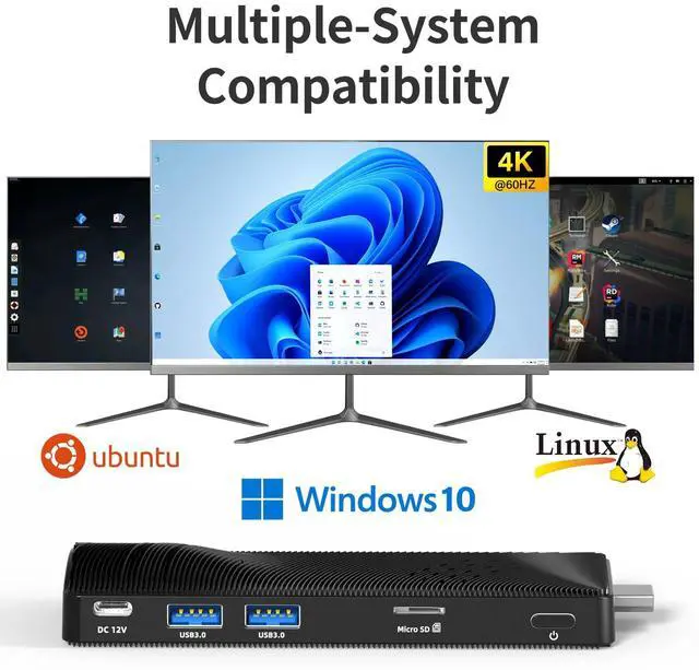 Alt view image 5 of 7 - HIGOLEPC Mini PC Stick Fanless, Micro Computer Stick Pentium N4200 4GB 64GB eMMC (1.1 GHz), Small PC, USB3.0 X 2 Gigabit Ethernet 4K 60Hz, WiFi BT 5.0 HDMI 2.0 for Business Industrial IOT Media, Offic