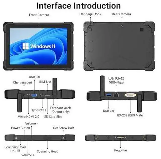 Alt view image 6 of 7 - HIGOLEPC Rugged Windows Tablet 10.1" FHD Sunlight Readable, Windows 11 Pro, 4G LTE GPS, Intel Quad-Core - 8GB RAM/128 GB ROM - IP67 Waterproof Intel Celeron J4105