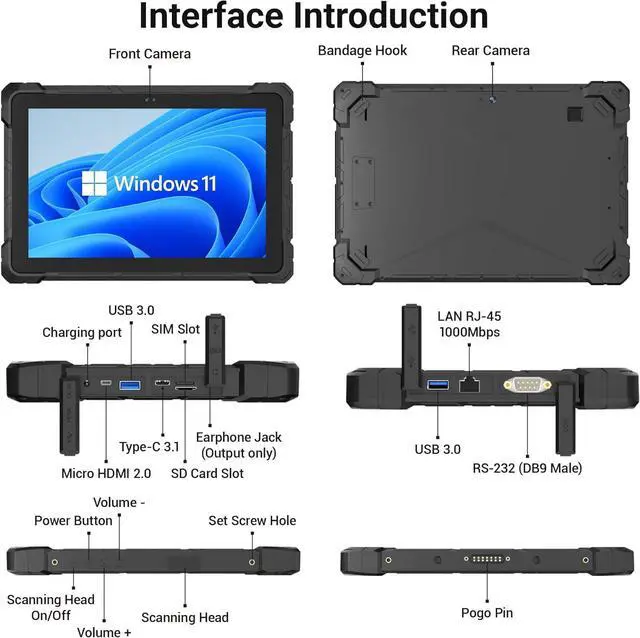 Alt view image 7 of 7 - HIGOLEPC Rugged Windows Tablet 10.1" FHD Sunlight Readable, Windows 11 Pro, 4G LTE GPS, Intel Quad-Core - 8GB RAM/128 GB ROM - IP67 Waterproof