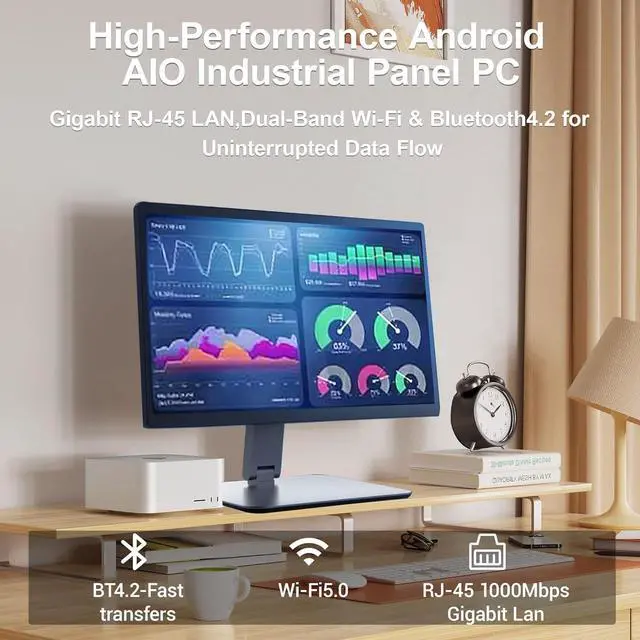 Alt view image 4 of 7 - HIGOLEPC 15.6" Fanless Industrial Panel PC - Android 12 Touchscreen Computer, Rugged RK3399 Tablet with Pivoting VESA Mount, 4GB RAM 64GB ROM, 1080P IPS, Gigabit Ethernet, USB 3.0, Type-C