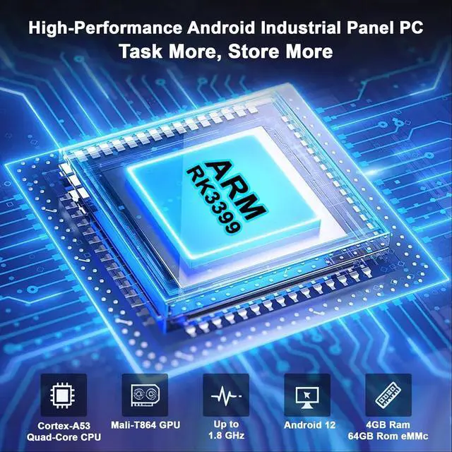 Alt view image 6 of 7 - HIGOLEPC 15.6" Fanless Industrial Panel PC - Android 12 Touchscreen Computer, Rugged RK3399 Tablet with Pivoting VESA Mount, 4GB RAM 64GB ROM, 1080P IPS, Gigabit Ethernet, USB 3.0, Type-C