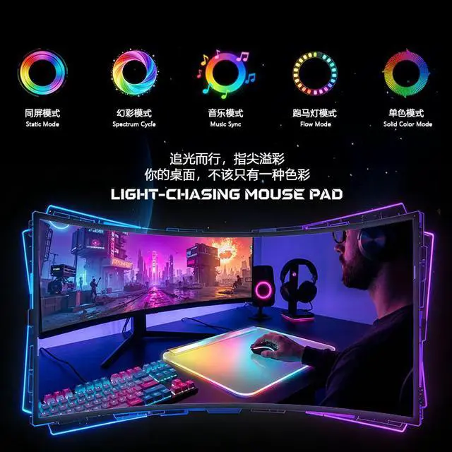Alt view image 2 of 7 - Large RGB Gaming Mouse Pad Extended Soft LED Mouse Pad, Anti-Slip Rubber Base, Keyboard & Mouse Mat (13.2 × 12.2 Inches)