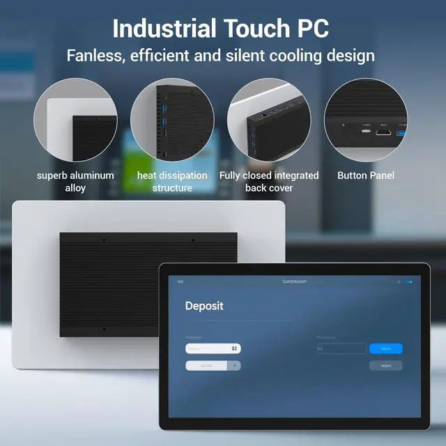 Alt view image 4 of 7 - HIGOLEPC All-in-One Industrial 13.3 Inch Touchscreen Panel PC, Celeron N5095 FHD IPS Display Win11 Pro, 8GB RAM, 128GB Storage, 4X USB 3.0, 2X RS232, Gigabit LAN, HDMI and Type-C