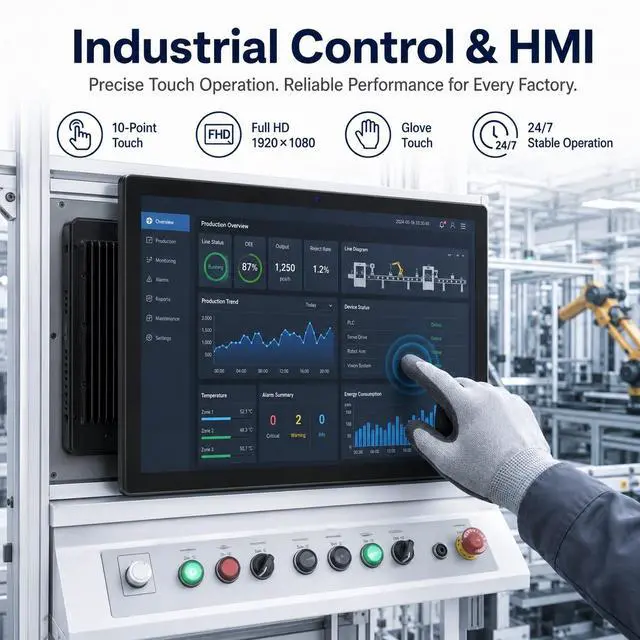 Alt view image 4 of 7 - 18,5 Zoll Industrie Panel PC mit Touchscreen, Windows 11 Pro All-in-One Computer, Intel N100, 8 GB RAM, 128 GB eMMC, Full HD IPS, lüfterlos, HDMI 2.0, USB-C 3.1, 2× USB 3.2, 2× USB 2.0, Dual LAN