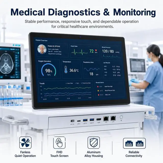 Alt view image 5 of 7 - 18,5 Zoll Industrie Panel PC mit Touchscreen, Windows 11 Pro All-in-One Computer, Intel N100, 8 GB RAM, 128 GB eMMC, Full HD IPS, lüfterlos, HDMI 2.0, USB-C 3.1, 2× USB 3.2, 2× USB 2.0, Dual LAN