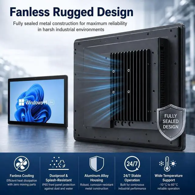 Alt view image 7 of 7 - 18,5 Zoll Industrie Panel PC mit Touchscreen, Windows 11 Pro All-in-One Computer, Intel N100, 8 GB RAM, 128 GB eMMC, Full HD IPS, lüfterlos, HDMI 2.0, USB-C 3.1, 2× USB 3.2, 2× USB 2.0, Dual LAN