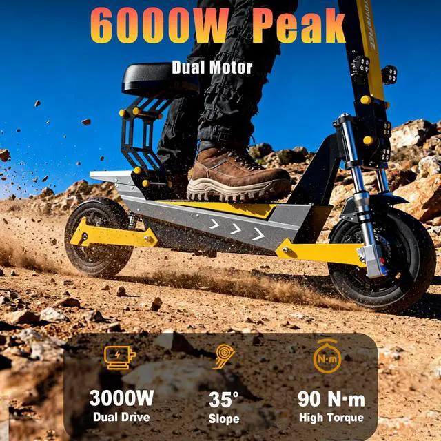 Alt view image 2 of 7 - Tomofree 60V Electric Scooter Adults, 6000W Dual Motor Escooter Top Speed 50MPH,35Ah Battery 55 Miles Range , 11" Off-Road, Tires Foldable Fast E-Scooter, Scooter for Mountains, Full Suspension