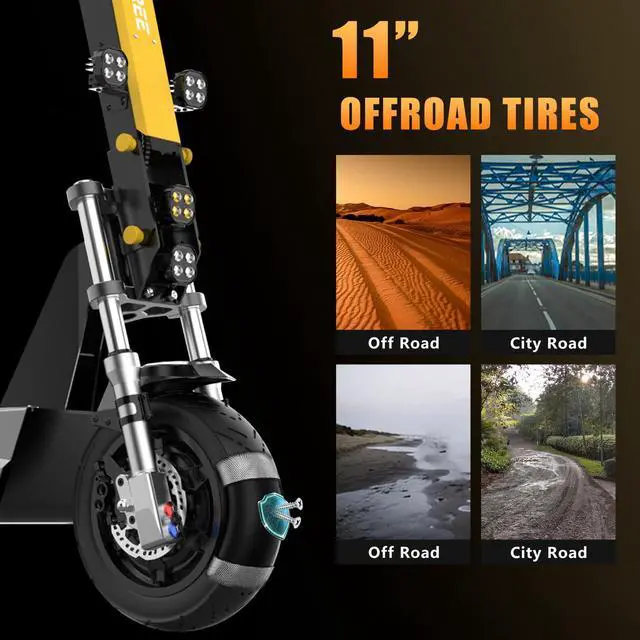 Alt view image 5 of 7 - Tomofree 60V Electric Scooter Adults, 6000W Dual Motor Escooter Top Speed 50MPH,35Ah Battery 55 Miles Range , 11" Off-Road, Tires Foldable Fast E-Scooter, Scooter for Mountains, Full Suspension