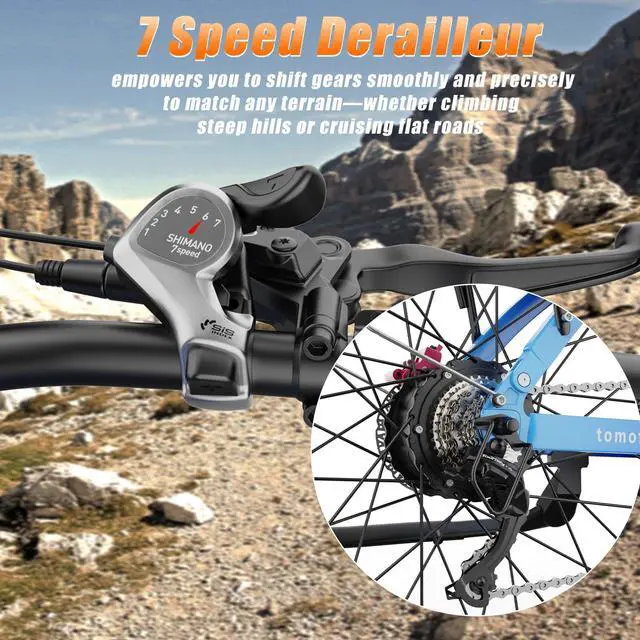 Alt view image 5 of 7 - Tomofree Dual Motor Electric Bike for Adults, 52V 5800W Peak Ebike Electric Mountain Bike, 46MPH 7 Speed, Up to 75 Miles Range,1664Wh Battery, 24" Off Road Tires Mountain E bike, Full Suspension