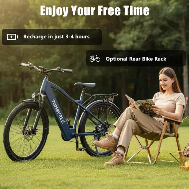 Alt view image 7 of 7 - Tomofree 26" Electric Bike for Adults, 21-Speed E Mountain Bike,1200W Peak 24MPH E bike, Up to 30 Miles Range 37V Battery E-MBT, Electric Bicycle for Commuter